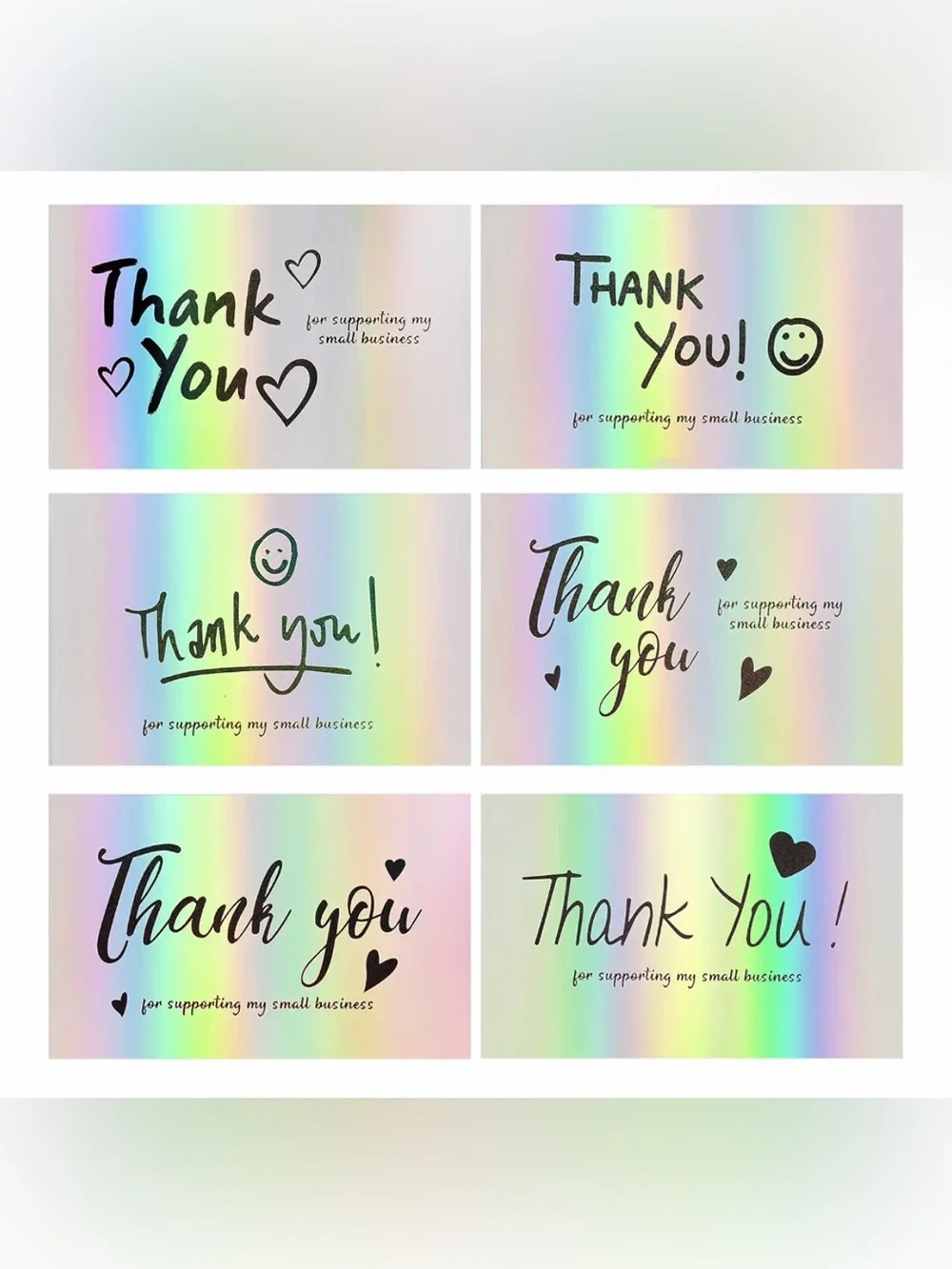 50 pc Holographic Thank You Cards - Rainbow Thank You Notes for Small Business